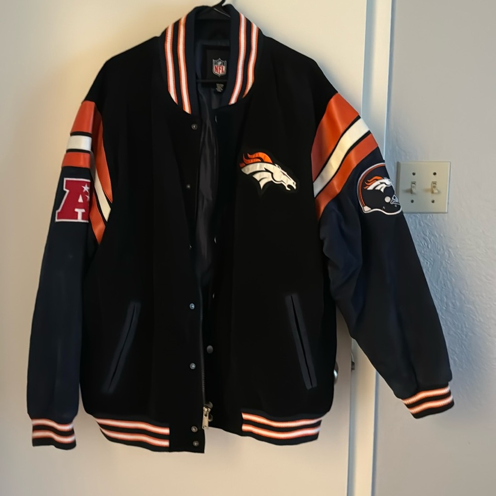 NFL Retro Denver Broncos AFC Championship Suede Leather Jacket Mens Sz 2XL
